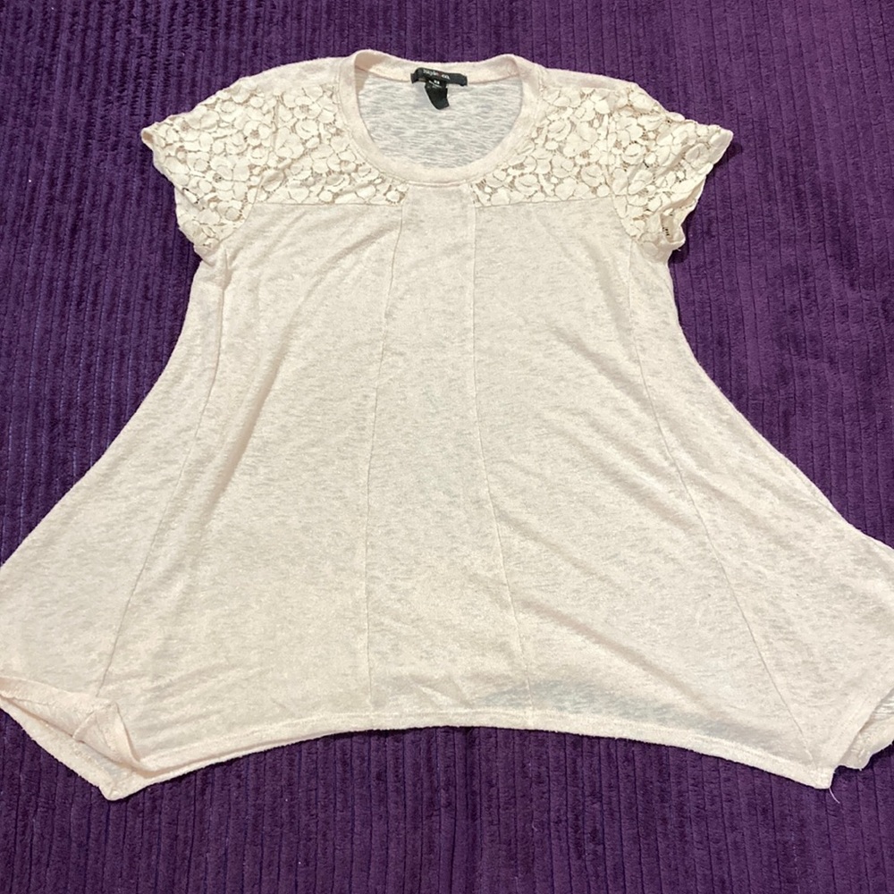 Style & Co Cream Asymmetrical Embellished Blouse